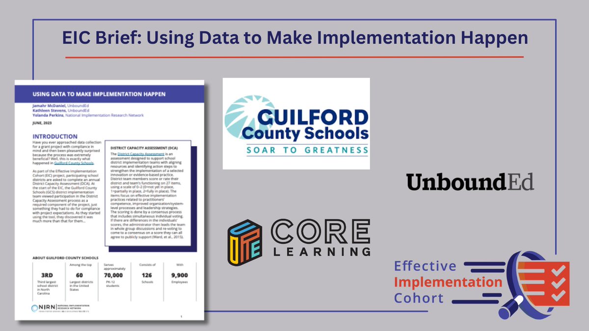 National Implementation Research Network (NIRN) (@impscience) on Twitter photo *RELEASED* The EIC Project has just published its latest brief! Jump into the Guilford and UnboundEd journey of using data to make implementation happen.
Read Now: unc.live/3O30SDp
<a href="/GCSchoolsNC/">Guilford Co. Schools</a> <a href="/unboundedu/">UnboundEd</a> <a href="/COREInc/">CORE Learning</a> <a href="/SMARTCtr/">SMART Center</a> <a href="/NCTM/">NCTM</a> #Implementation *RELEASED* The EIC Project has just published its latest brief! Jump into the Guilford and UnboundEd journey of using data to make implementation happen.
Read Now: unc.live/3O30SDp
<a href="/GCSchoolsNC/">Guilford Co. Schools</a> <a href="/unboundedu/">UnboundEd</a> <a href="/COREInc/">CORE Learning</a> <a href="/SMARTCtr/">SMART Center</a> <a href="/NCTM/">NCTM</a> #Implementation