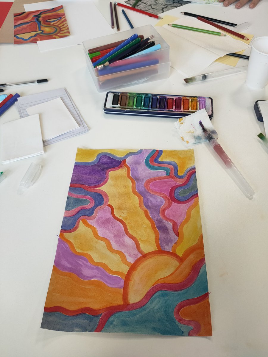 TempEliza's tweet photo. Some colourful work going on this Monday morning on the wards 🌈 @ArcStockport @sodelafo @PennineCareNHS #art #arttherapy https://t.co/ObsWOTNJSt