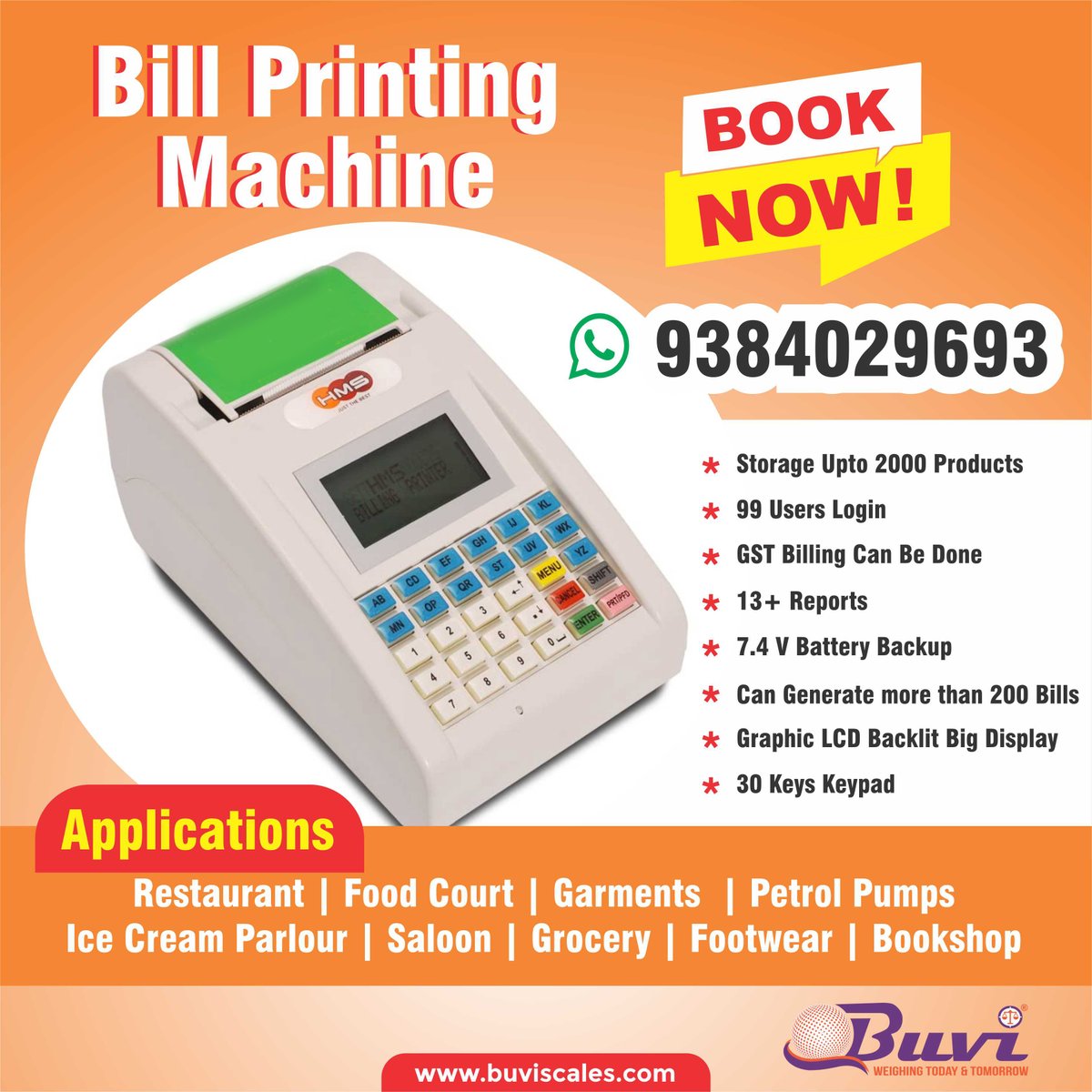 swentechon25276's tweet image. Ultimate Advanced Billing Machine Used By Restaurant  Food Court, Garments ,Petrol Pumps, Ice Cream Parlor, Saloon, Grocery, Footwear Book Now 93840 29693 Visit @ buviscales.com
#GSTBilling #LCDBacklit #billingmachine #Generatemorethan200Bills #Restaurantbillinmachine
