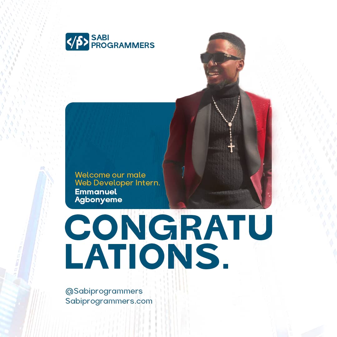SabiProgrammers's tweet image. 🎉 Excited to welcome Emmanuel Agbonyeme aboard as our Web Development Intern! 

🌐🚀 Get ready to dive into the world of coding and innovation.  🌟👩‍💻

#NewBeginnings #WebDevIntern #TeamInnovation 🌈👏