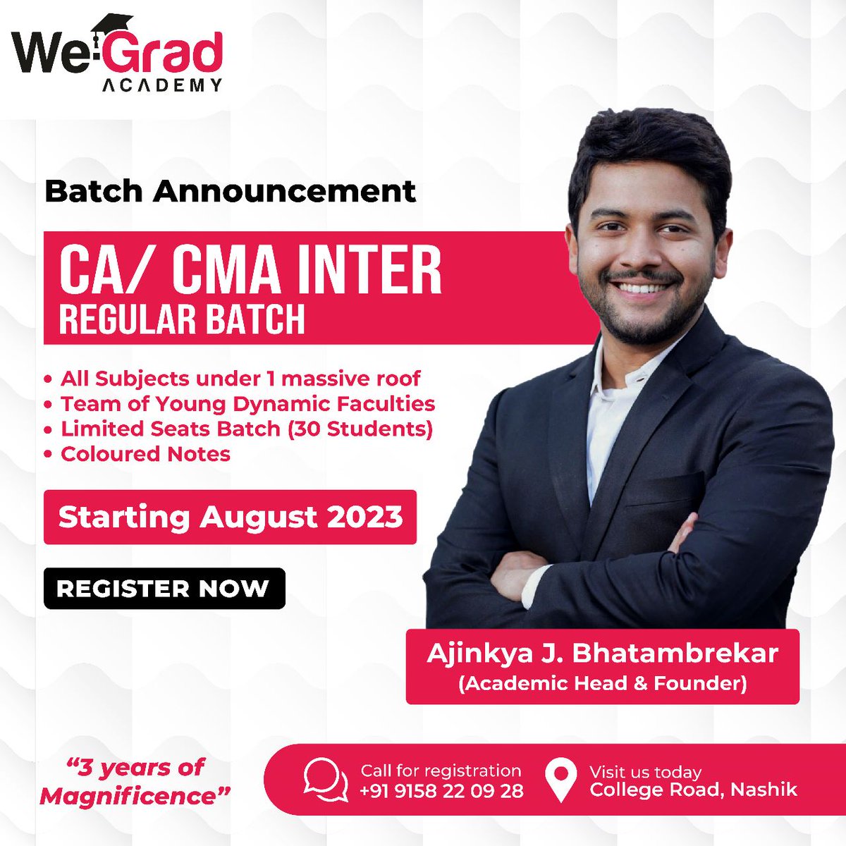 wegradacademy's tweet image. Looking to study in a dynamic environment? Apply now for CA/ CMA Intermediate Regular Batch!
#caintermediate #cainterstudents #caintermediateclasses #cainter #cainterclasses #futureca #caintermediatecoaching #caexams #cafoundationstudents #cafoundationnotes #icaiexams #nashikcity
