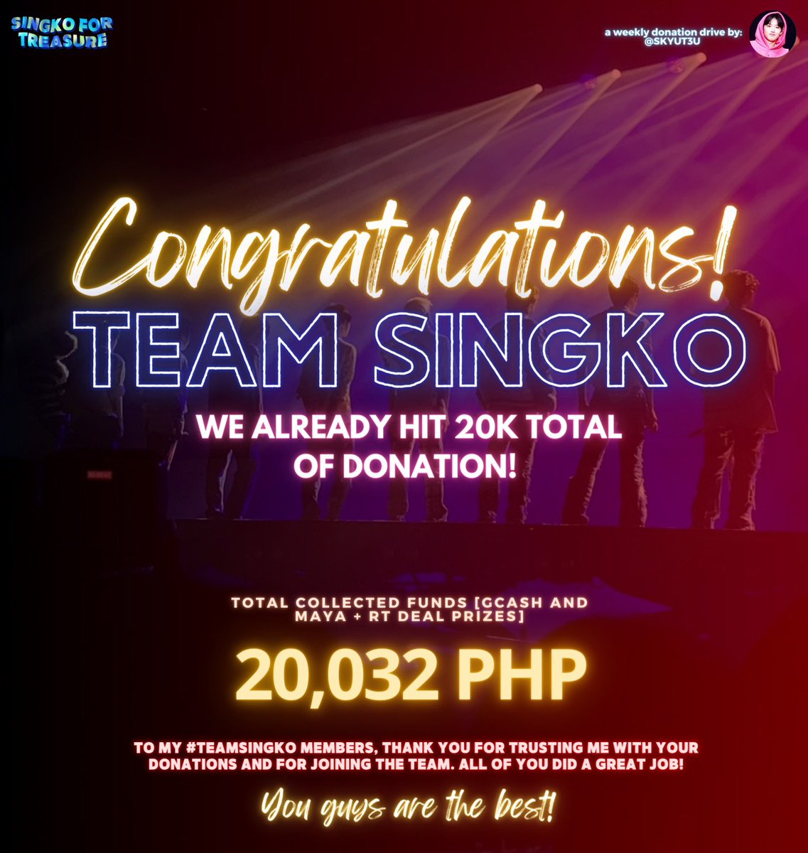 SKYUT3U's tweet photo. [🪙] SINGKO FOR #TREASURE 

#TeamSingko be like “Hanggang saan aabot 5 pesos nyo?” ABA UMABOT NANG 20K !! 🤩💰

This will not be possible without my team members from B1 and B2 &amp; also to TEUMES who helped us on RT DEALS. ANG GAGALING NYO GUYS! CONGRATS TEAM! Thank you so much🥺✨ https://t.co/IN8daq6pXW