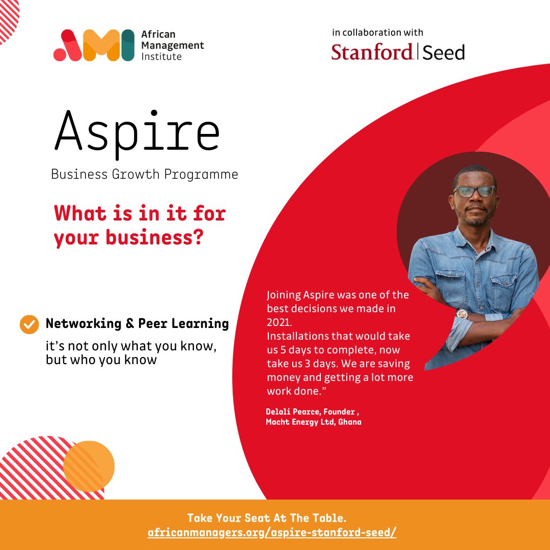 africamanager's tweet photo. Join the Aspire Business Programme to experience the power of collaboration & knowledge exchange. Witness the impact of networking & peer learning on entrepreneurs like Delali Pearce.
Apply: ( https://t.co/Si9eMNftcF )
#AMI #LearnwithAMI #BusinessGrowth" https://t.co/TNv0m7S1UH