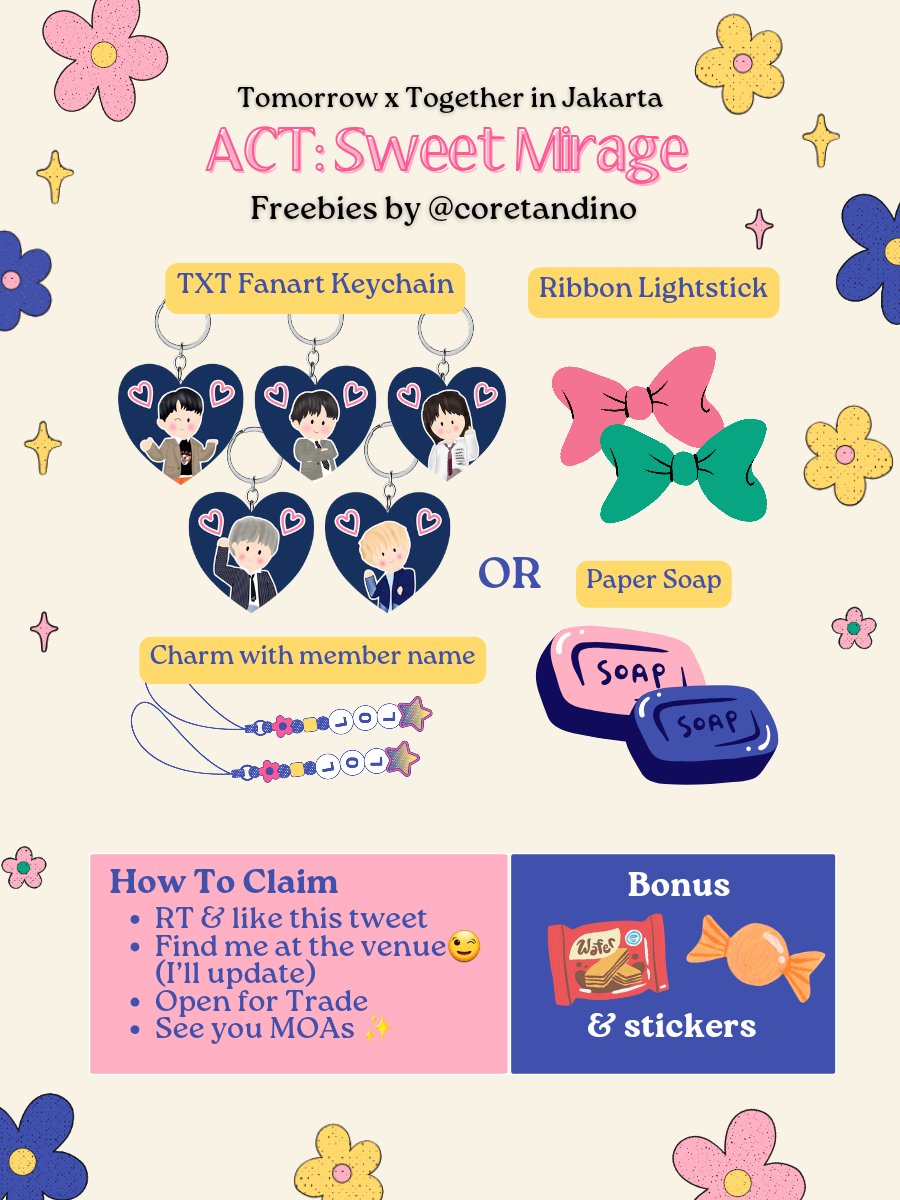 coretandino's tweet image. [💙RTs &amp;amp; Likes are Appreciate💙]

TXT ACT: Sweet Mirage In Jakarta
Freebies by @coretandino

📍BCIS | 📅 9 Aug 2023
⏰ exact location will be post on d-day

Open for Trade🤗 just kindly dm me
 
See you MOAs 🐧 #TXT_ASM_TOUR_in_Jakarta