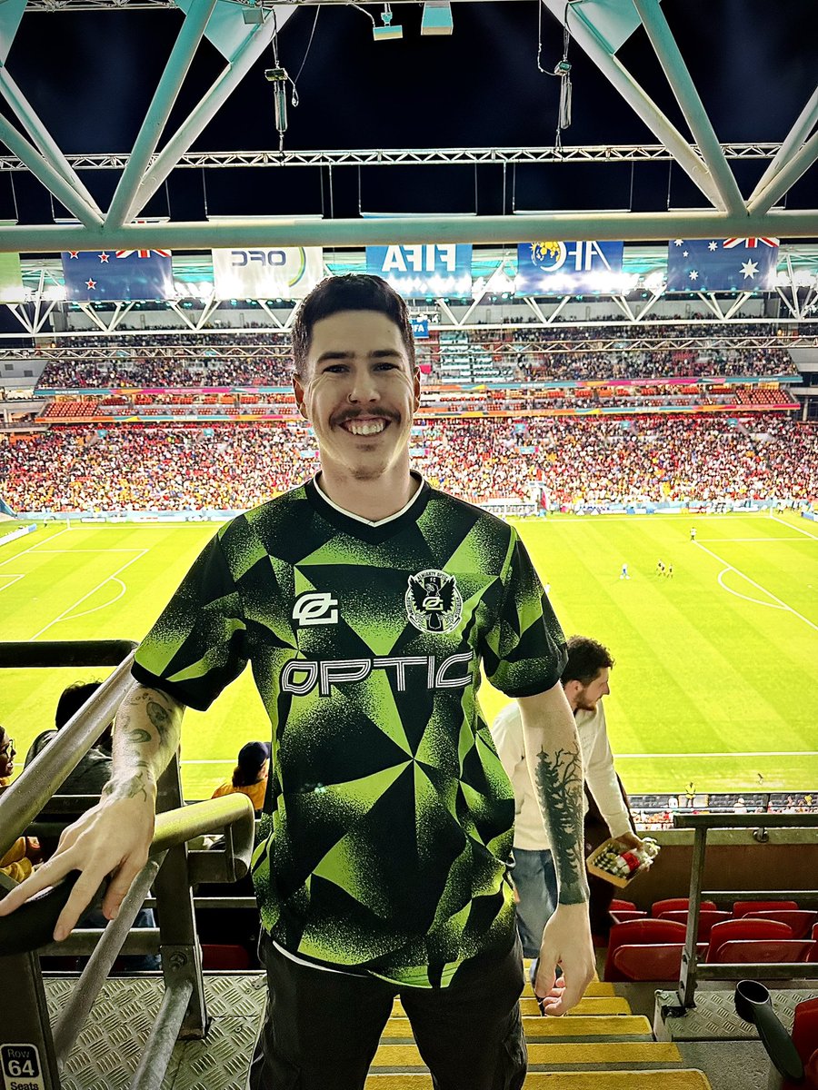 The man @ThatShaxx repping the @OpTic FC jersey at the #ENGNGA game in Brisbane. #FIFAWomensWorldCup2023 #FWWC2023 @hitchariide @blakecissel @JorgeNotGeorge7 @H3CZ