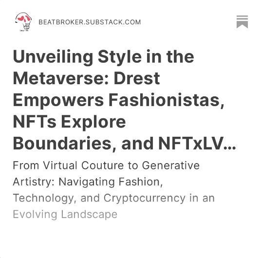 gm gm TIME TO CRUSH MONDAY

NUMBERS FOR THE NERDS & MORE

Unveiling Style in the Metaverse: Drest Empowers Fashionistas, NFTs Explore Boundaries, and NFTxLV Prepares for the Future 

#Drest #CopenhagenFashionWeek @artblocks_io   @NFTxLV  @HanweChang  @FBI  @Grayscale…