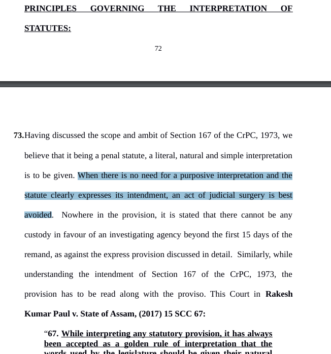 caseciter's tweet photo. "When there is no need for a purposive interpretation and the statute clearly expresses its intendment, an act of judicial surgery is best avoided"

- #SupremeCourt https://t.co/Fg7O3sQifn
