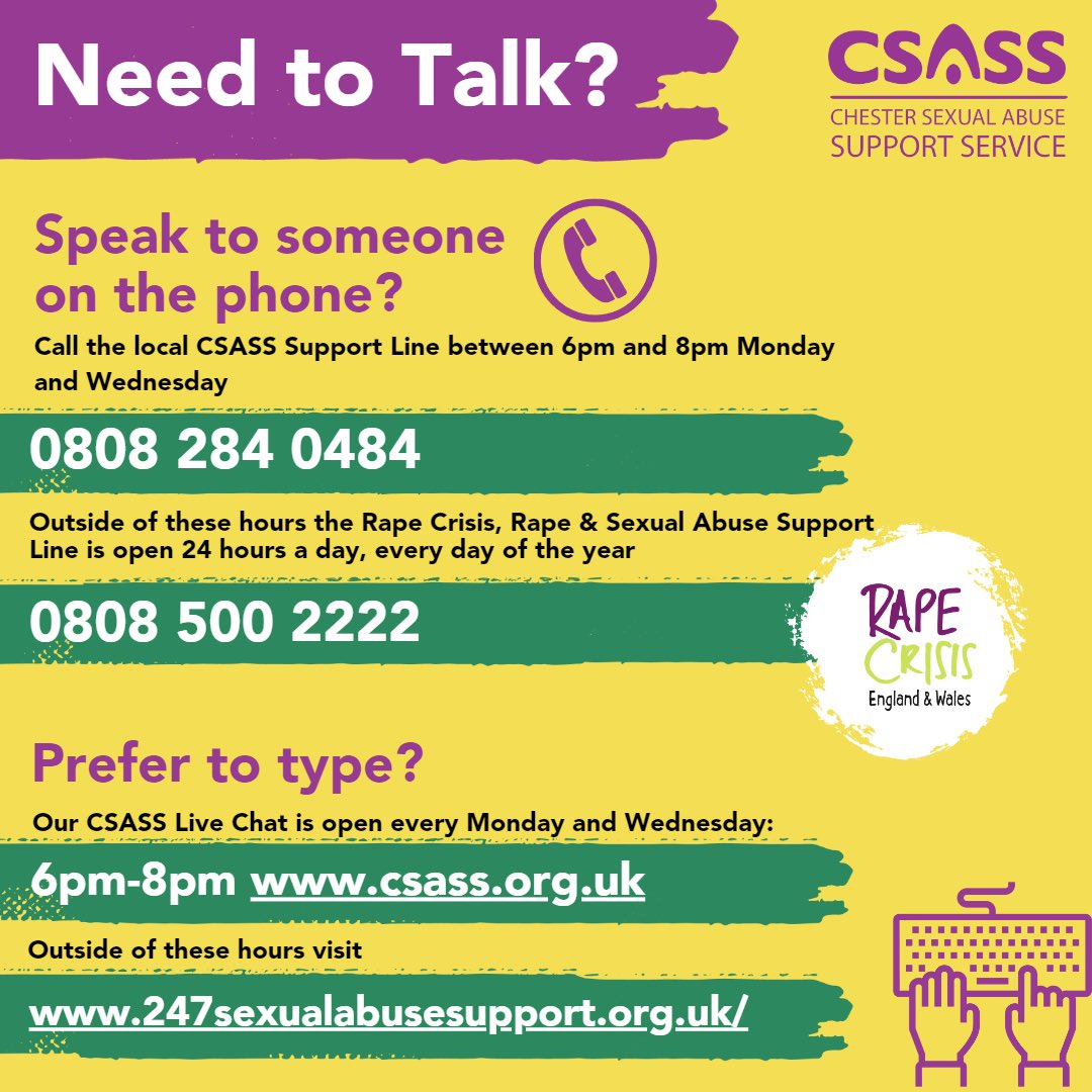 CSASService's tweet photo. If you’re finding yourself needing to talk to someone after listening to the discussions on @BBCRadioTwo then remember our support line is open tonight and the @RapeCrisisEandW support line is 24/7.
#webelieveyou #survivors #bbcradiotwo #jeremyvine https://t.co/Jt8SVWLuii