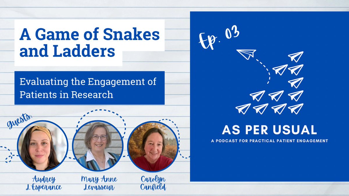 It’s Ep 3 of As PER Usual! @AMChudyk and I spoke with @AuLEsp @patients_udm Mary Anne Levasseur @UQAR and Carolyn Canfield @UBCISU about their eval framework #PtEngagement. (To find out why it’s like snakes and ladders, you’ll have to listen!) youtu.be/mzfidK1GGRE