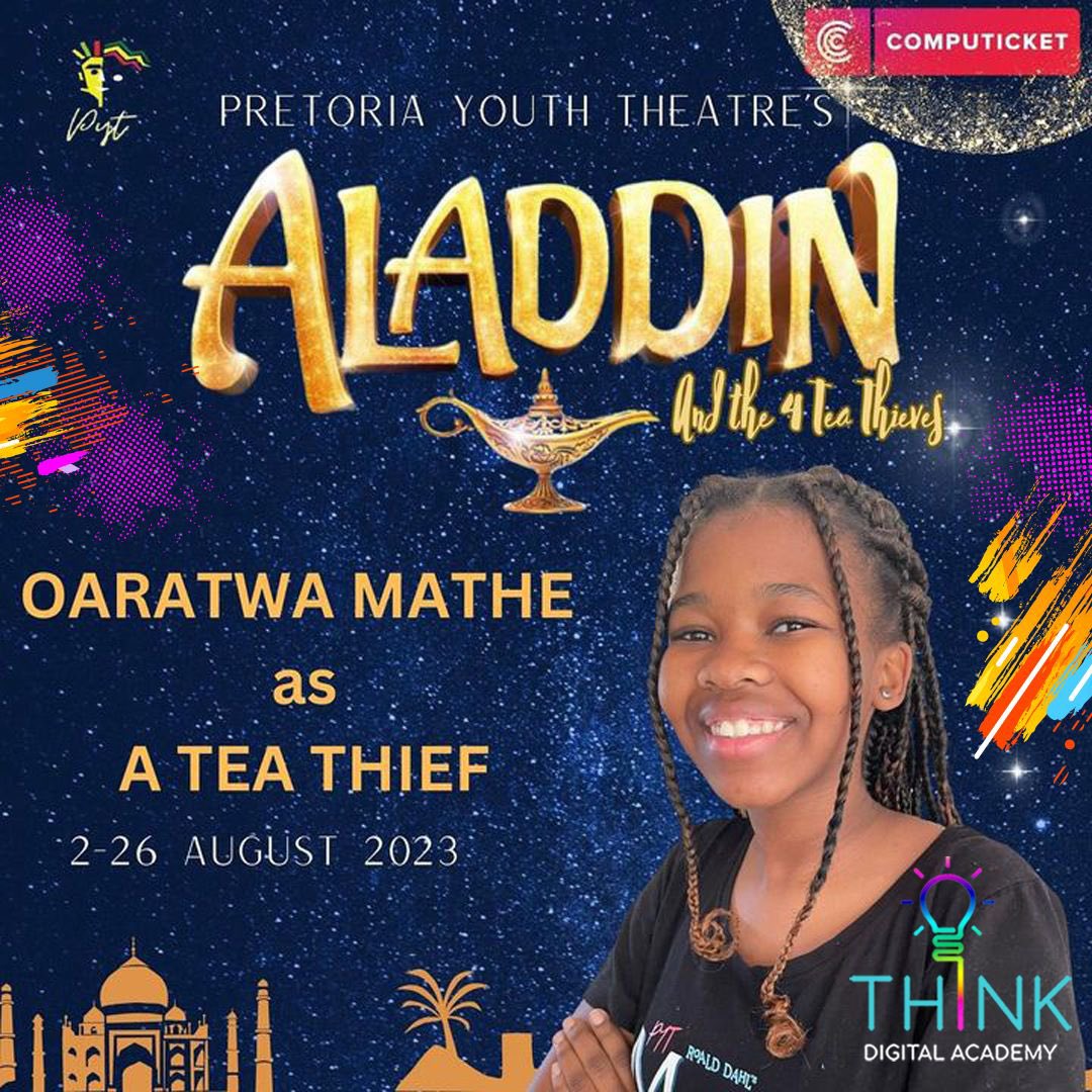 ThinkDigitalSA's tweet photo. Yet another humble brag 😌

We couldn’t be prouder of our two drama stars who’ve bagged themselves roles in the Pretoria Youth Theatre’s new production,  ALADDIN 🧞‍♂️🤩🥳

Well done Oaratwa Mathe and MJ Mathe 👏🥳

#ThinkDigitalAcademy #ThinkDigitalSA #TDAStars
#OnlineLearning https://t.co/NgenbhneYq