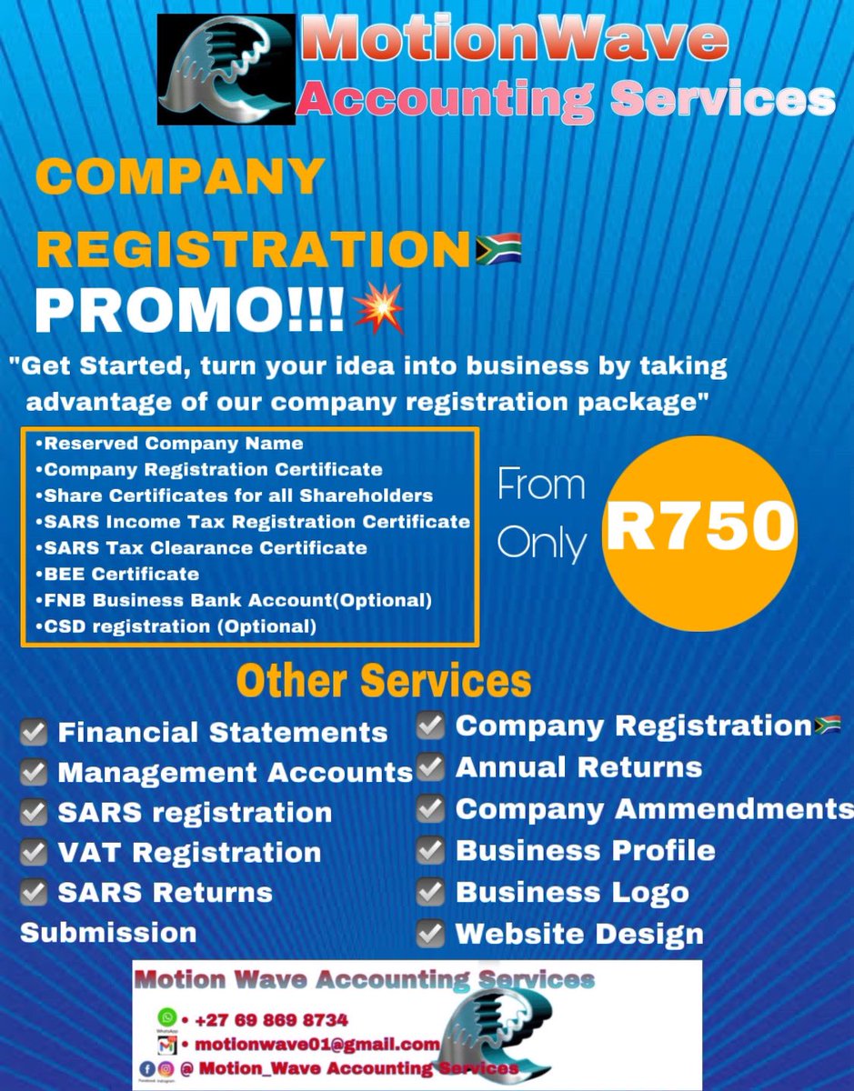 motionwaveA's tweet image. Company Registration Promo💯
Wa.me/+27698698734

#staysafe #Taxistrike #TaxiViolence