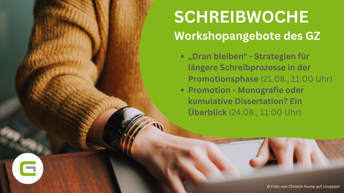 Vom 21.-25.08. veranstaltet das Team der Schreibwerkstatt w.space zusammen mit anderen TU-Einrichtungen die #Schreibwoche. Auch das #GZ bietet hier zwei Veranstaltungen für #Promotionsinteressierte &amp; #Promovierende an. Direkt zur Anmeldung: linktr.ee/gz_tudo