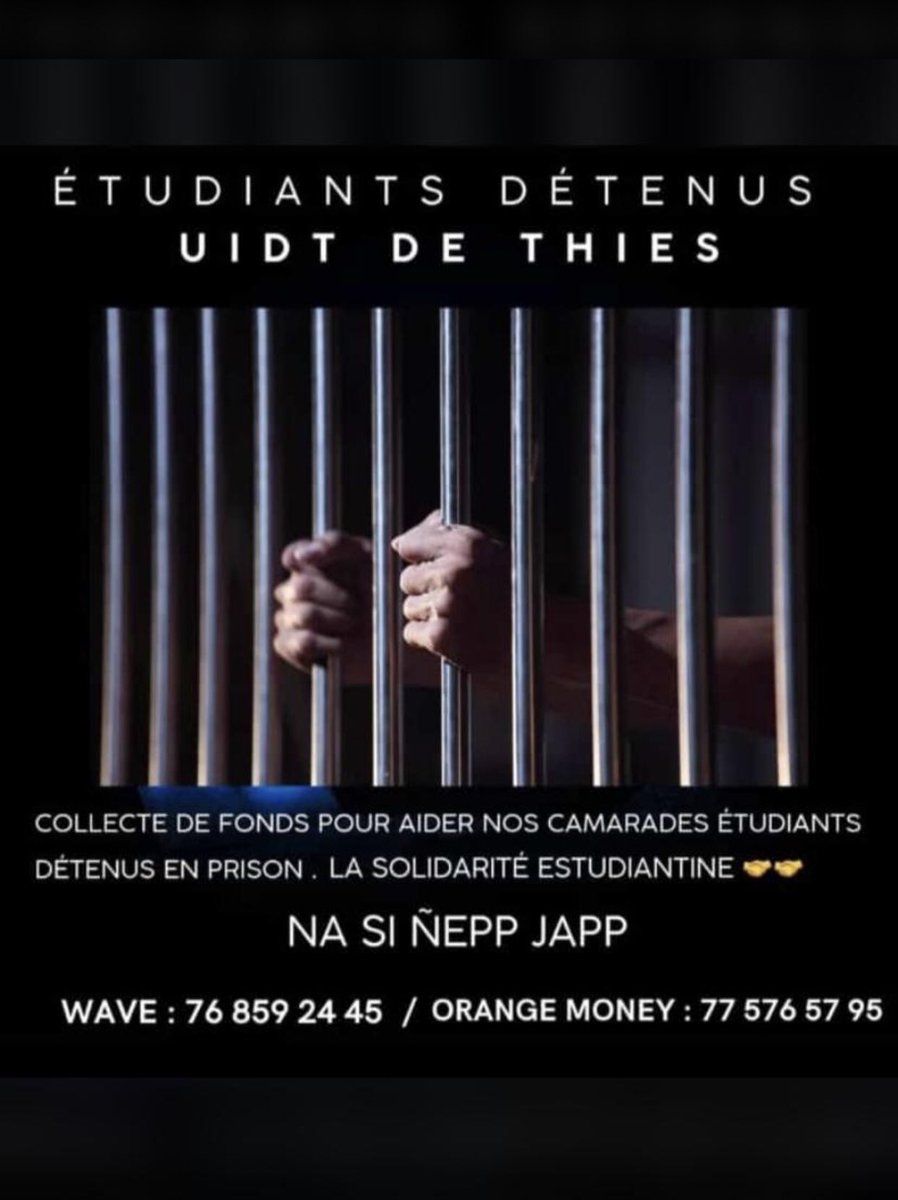 Husseinbk05's tweet photo. N’oubliez pas aussi nos frères et sœurs étudiants détenus au tribunal de Thies
#FreeSenegal 
#FreeUidt https://t.co/dPIol6alCr