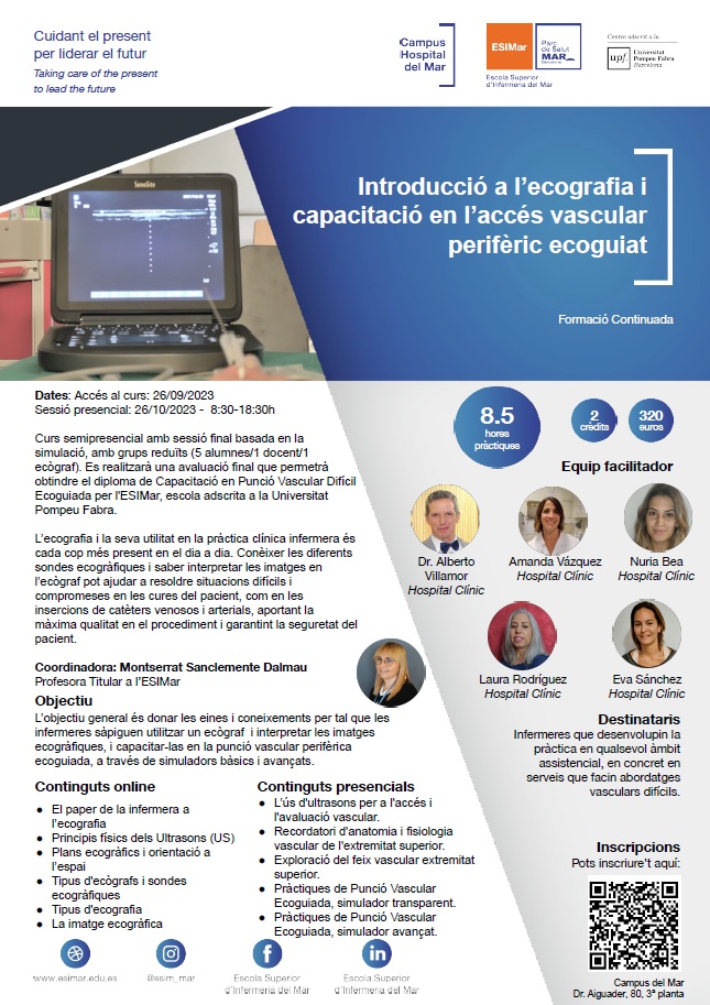 hospitaldelmar's tweet photo. Curs Introducció a l’ecografia i capacitació en l’accés vascular perifèric ecoguiat
👉 Inscripcions ✏️ obertes!
🗓️ A partir del 26 de setembre
➕ informació 👉 https://t.co/S9TgLSDtHk
#ESIMAR #CampusHospitaldelMAR #FuturHMAR @UPFBarcelona https://t.co/jomVsRFgJS