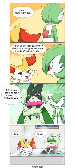 My ♂️ Braixen wants to be bathed. #テールナー #ポケモン #ポケモン絵描きさんと繋がりたい #マスカーニャ #サーナイト