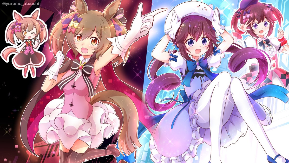 スマートファルコン(ウマ娘) 「おまけイラスト:ファル子ちゃん!&良子ちゃん! 【怪盗ラパン】&【木組みの街の魔」|ゆるめあつしのイラスト