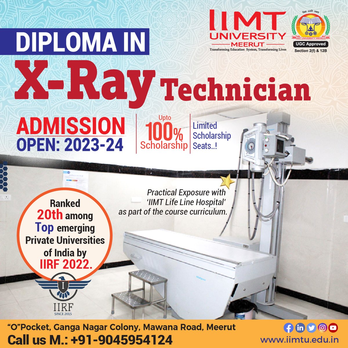 IIMT_U's tweet image. Admissions Open in X-Ray Technician Course for the session 2023-24

#AdmissionsOpen2023 #XRayTechnician #DiplomaCourse

iimtu.edu.in | Helpline +91-90459541240

#IIMTU #AdmissionsOpen #UniversityAdmissions
#IIMTMeerut #CollegeAdmissions #HigherEducation