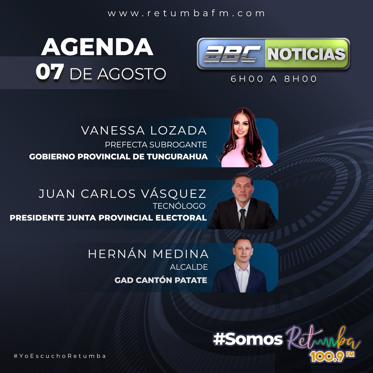 Escucha las entrevistas en ABC NOTICIAS en 100,9 fm, #somosRetumba “informando nada más que la verdad” con #javieralvarez y ⁦<a href="/alejomartinezec/">Alejandro Martínez</a>⁩