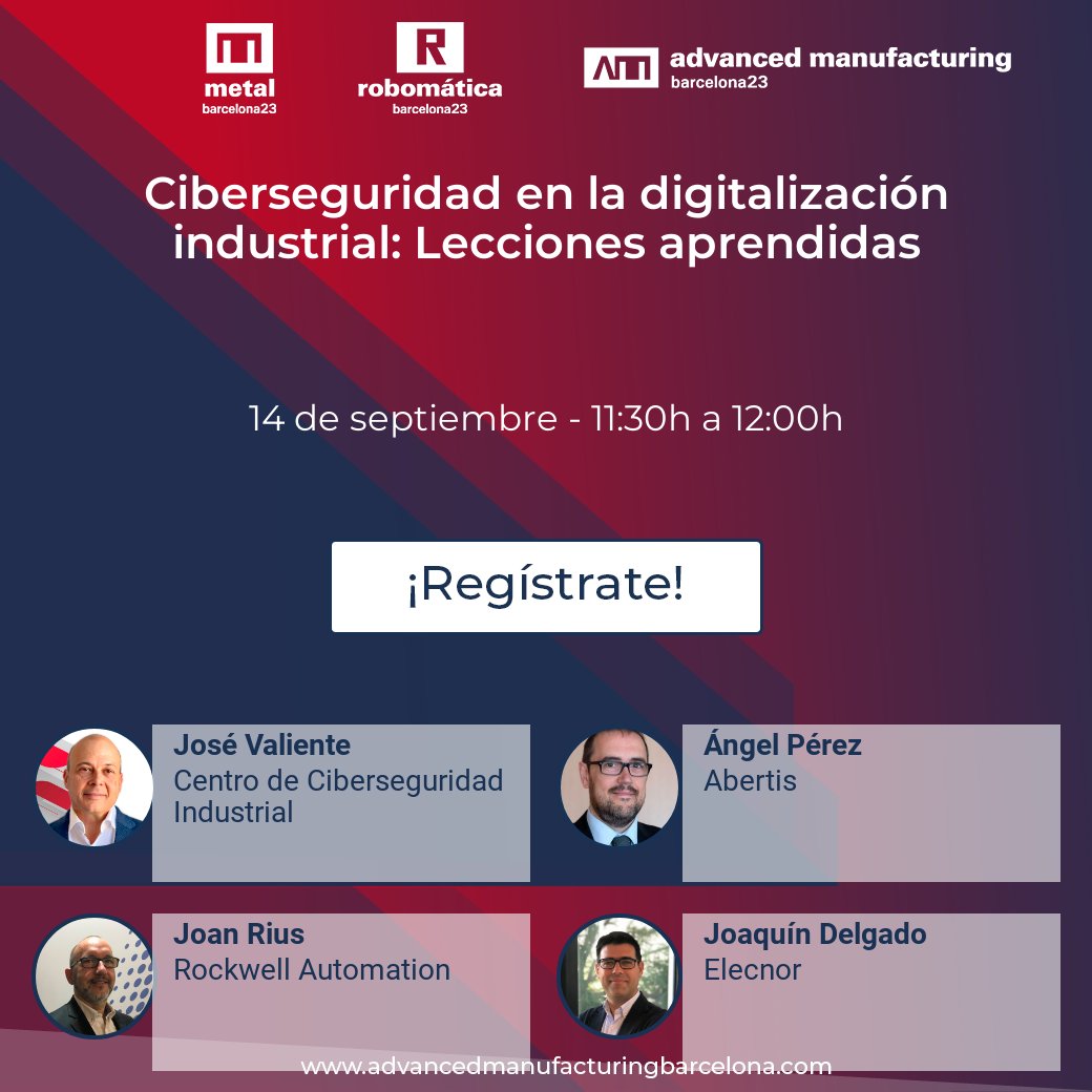 AdvManufactES's tweet image. En los tiempos que vivimos la ciberseguridad es clave. Puedes escuchar en el #TechCongress4.0 la mesa redonda "Ciberseguridad en la digitalización industrial: lecciones aprendidas" por parte de @Abertis @ROKAutomation @GrupoElecnor y el @info_CCI
bit.ly/46JBXvR?