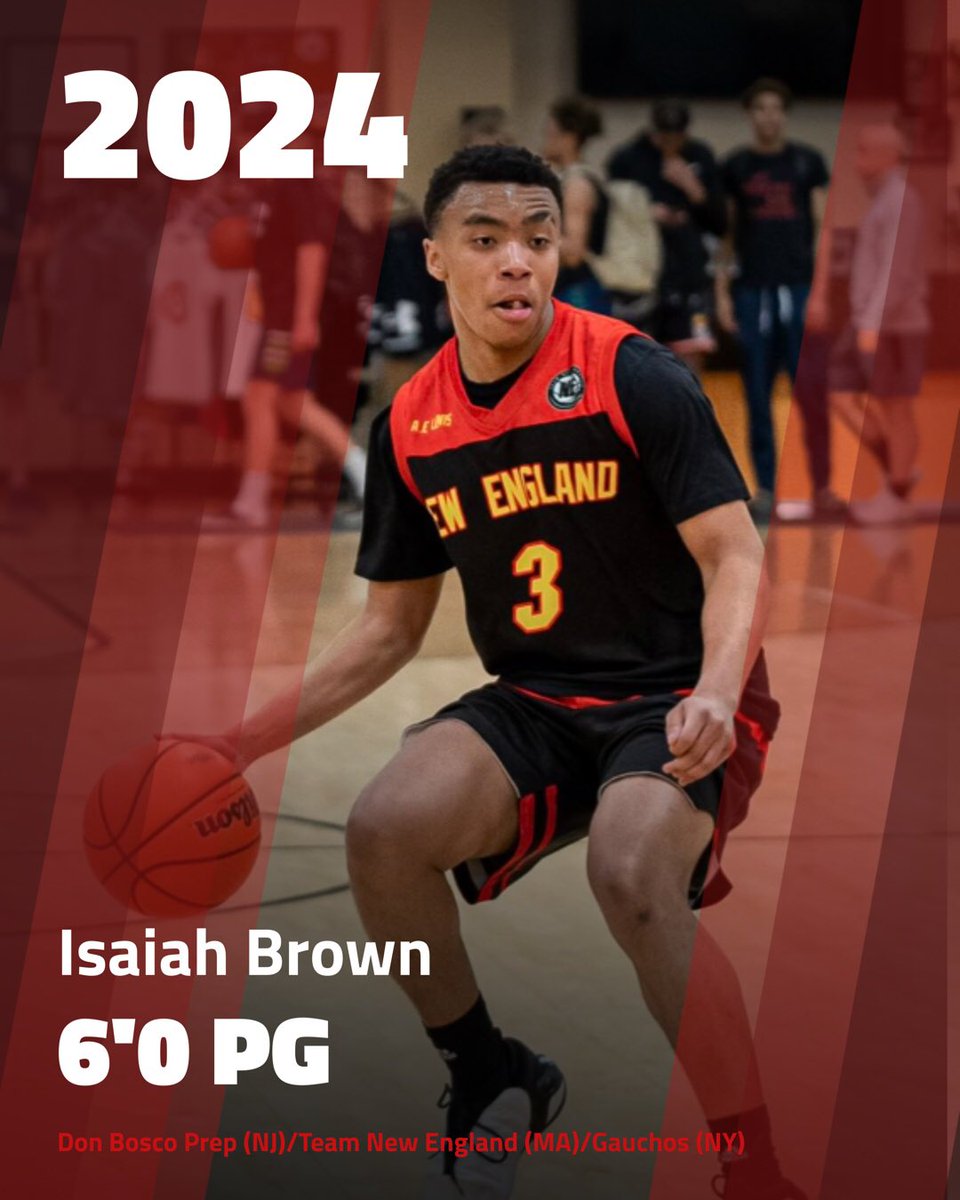 Isaiah Brown (2024)
Height: 6’0
POS: PG
HS: Don Bosco Prep (NJ)
Grassroots: Team New England (MA)/Gauchos (NY) 
Calling Card: Crafty 2-Way Player 
Current Offers: St. Francis Brooklyn