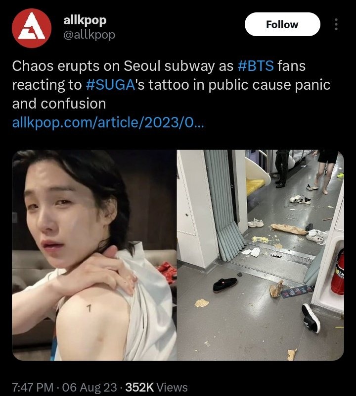 btspkwevoting's tweet photo. @allkpop
The news regarding the incident happened in seoul subway station and relating it to BTS suga's tattoo revealing is fake. The incident happened because of some gas leakage. 
#apologizetobts #wearewithbts #respectbts #btspakistanarmy https://t.co/xeyA6Wmd7F