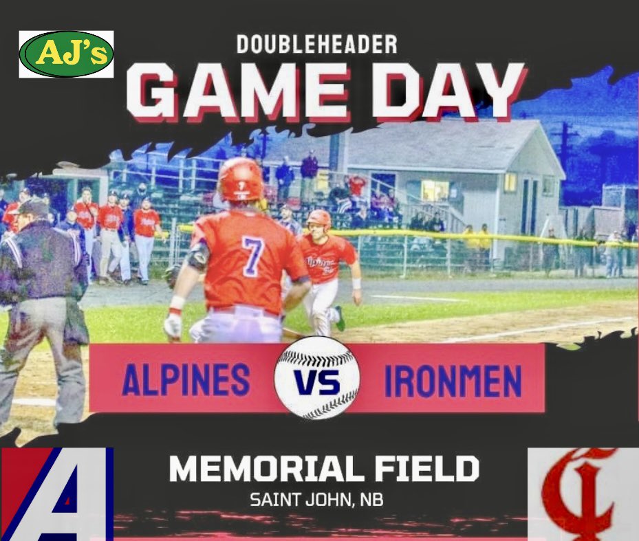SJAlpines's tweet photo. AJs @SJAlpines host the @ChathamIronmen today for a New Brunswick Day Double Header! First pitch at 1 pm - please note the time! See you there! @CABCBaseball @Oldies961 @alsultracar @DoironSports @973thewave @country94chsj @KOOL98FM @clark2525 @Ryannason13 @Over49th https://t.co/Jybuz88wnb