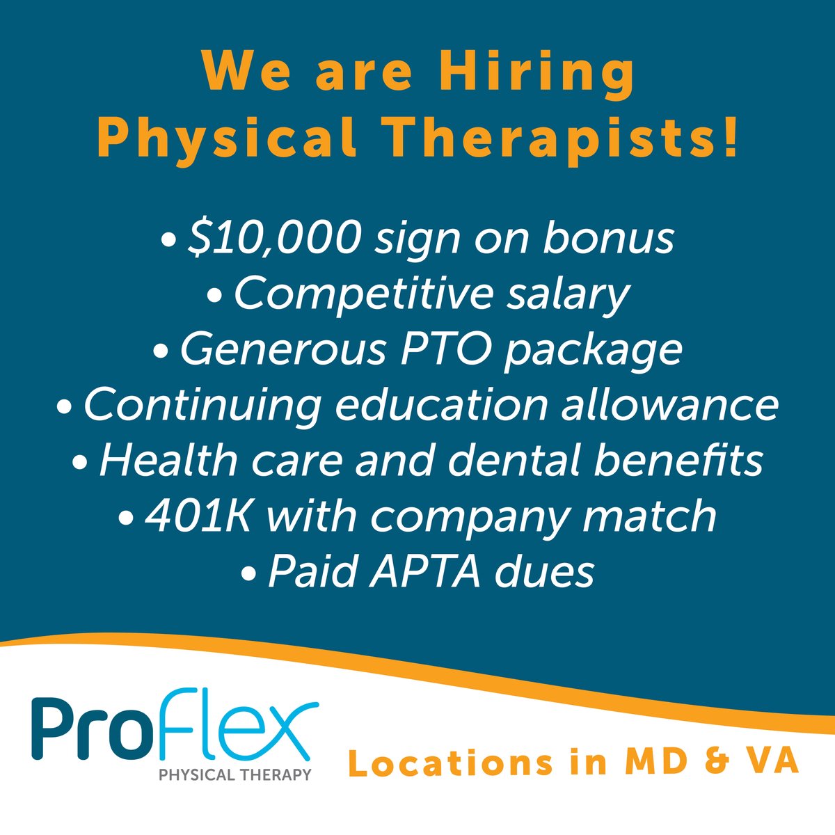 ProFlexPT's tweet image. Our team is growing and we are looking for PT&apos;s! Not only do we have all of the benefits of a large chain, but all of our clinics have a polished professional environment that also has a family feel. Send us a message if you want to learn more!

#physicaltherapy #pt #whatsnewinPT