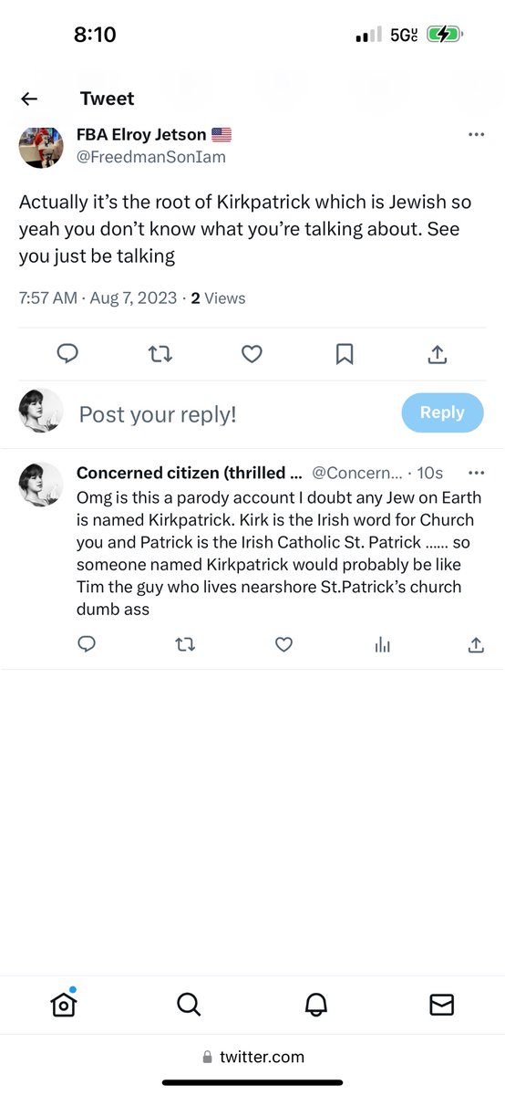 I think I was just involved in a conversation with the dumbest person on earth …..he thinks Jews  were slavers and Calhoun and Kirkpaare Jewish last names …… did I get taken in by a parody account?