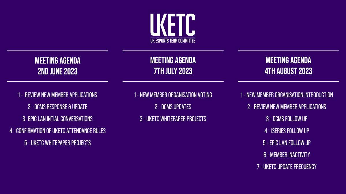 We apologise for the delay in getting these out.

June, July &amp; August agenda points 📅