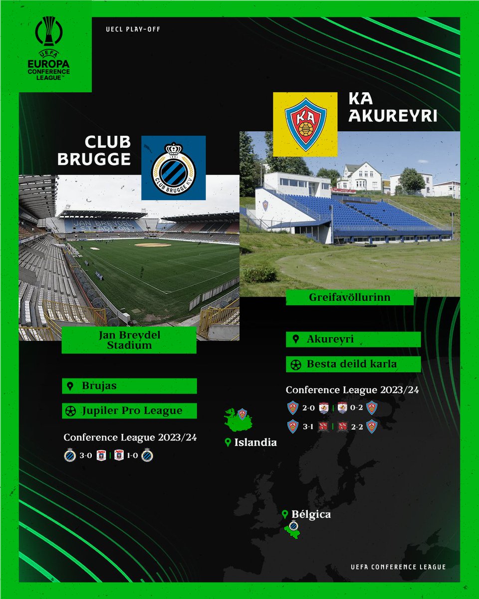 Osasuna's tweet photo. 🔍  Nuestro destino en el playoff de acceso a la @europacnfleague será Bélgica o Islandia.

La eliminatoria entre @ClubBrugge y @KAakureyri se disputará los jueves 10 y 17 de agosto. Ambos partidos, a las 20:00 horas. https://t.co/xfXlwwReSy