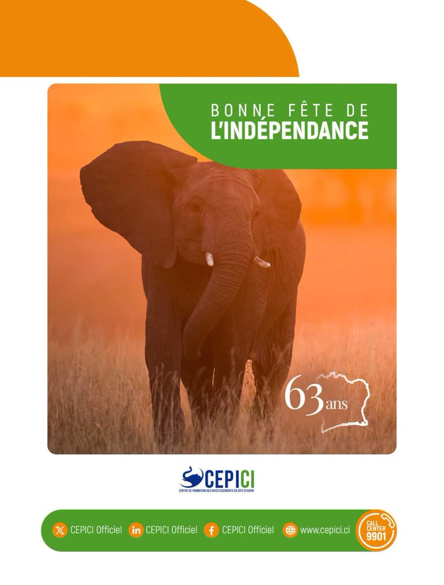Cepici_RCI's tweet photo. Le @Cepici_RCI souhaite une Bonne Fête d’indépendance à notre chère patrie la Côte d’Ivoire et à tous les ivoiriens.

Tous ensemble, investissons pour une Côte d’Ivoire prospère et solidaire !! 

#CEPICI
#EXPERTS
#CIV225
#63ans
#IndependanceCiv
#225invest https://t.co/VC4eYRsck8