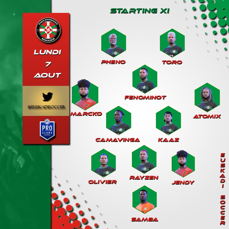 🟢🔴⚪️ 

C'est parti pour la line up de ce soir pour les matchs de summer <a href="/santa_liga/">SANTA LIGA</a> 🔥 

Bon courage à nos 11 guerriers 🤝🏻