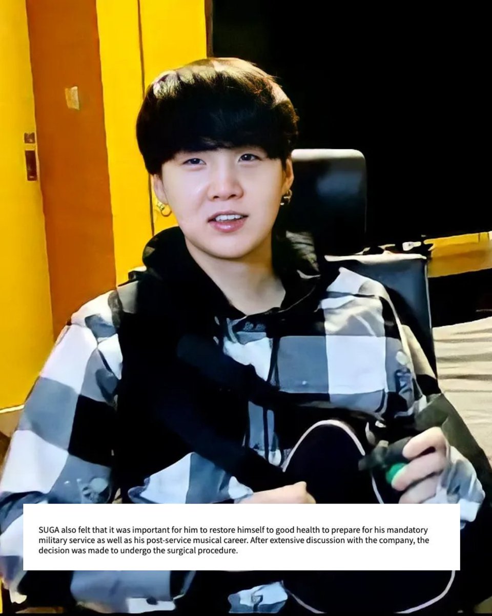 Springday_9597's tweet image. รู้อะไรไหมในจดหมาย BH ที่ปล่อยออกมาเเจ้งว่า SUGA จะผ่าตัดไหล่ ระบุว่า

"SUGA รู้สึกว่าเป็นสิ่งสำคัญที่จะต้องฟื้นฟูตัวเองให้มีสุขภาพที่ดีเพื่อเตรียมพร้อมสำหรับรับราชการทหารรวมถึงอาชีพดนตรีหลังรับราชการ จึงตัดสินใจเข้ารับการผ่าตัด

พวกเขาเตรียมเข้ากรมตั้งเเต่ 2020 เเล้ว ไม่เกินจริง