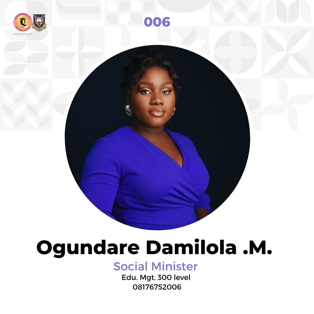 queenshall_ui's tweet photo. Meet your 006

QEIIH MEET YOUR EXECUTIVES SERIES👑

Name: Ogundare Mary Damilola 
Email: ogundaremary.d@gmail.com
Contact no: 08176752006
Date of Birth: May 21st
Portfolio: Social Minister 
Hobbies: styling myself, others and having conversations with people

#QEIIH
#KnowYourExco https://t.co/WDN64TfwI0