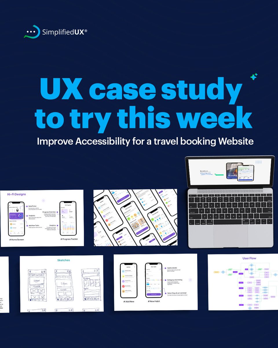 _simplifiedux's tweet image. UX Case Study task for the week

CHALLENGE:
Redesign a website with a strong focus on accessibility for people with visual impairments. Think about screen readers, keyboard navigation, and high contrast.

GOAL:
Ensure a seamless and delightful browsing experience for everyone,…