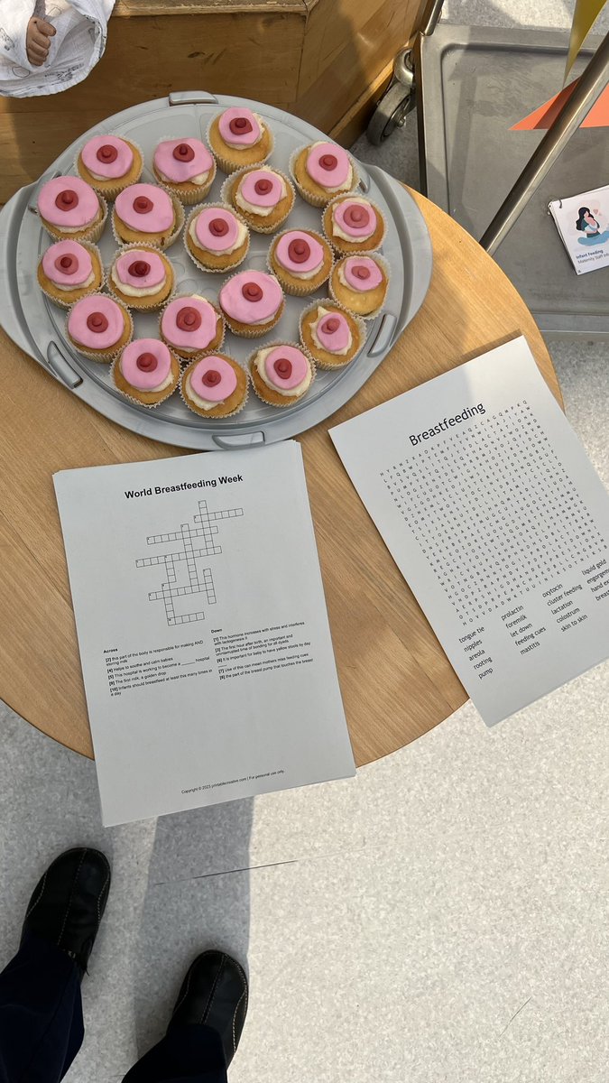 In celebration of the end of World Breastfeeding Week 2023, I spent some time this morning out and about chatting to our families and our staff about breastfeeding! People loved the booby cupcakes and had a go at the breastfeeding crossword and wordsearch! 
🤱🏻🤱🏽🤱🏾🤱🏿