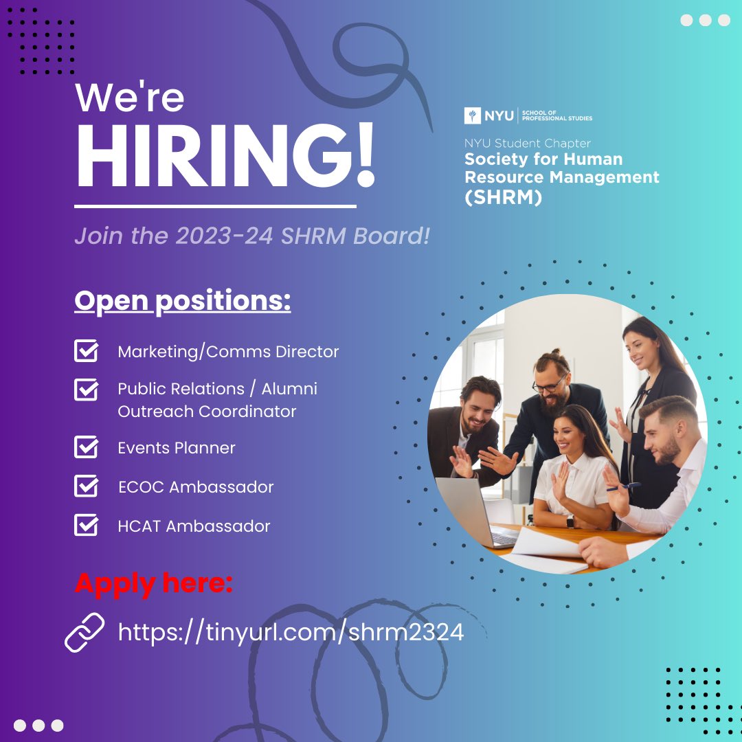 NYU SPS SHRM is recruiting for open positions on the 2023-24 board! Apply now!

📎 forms.gle/UMLM7imGauZuJw…
