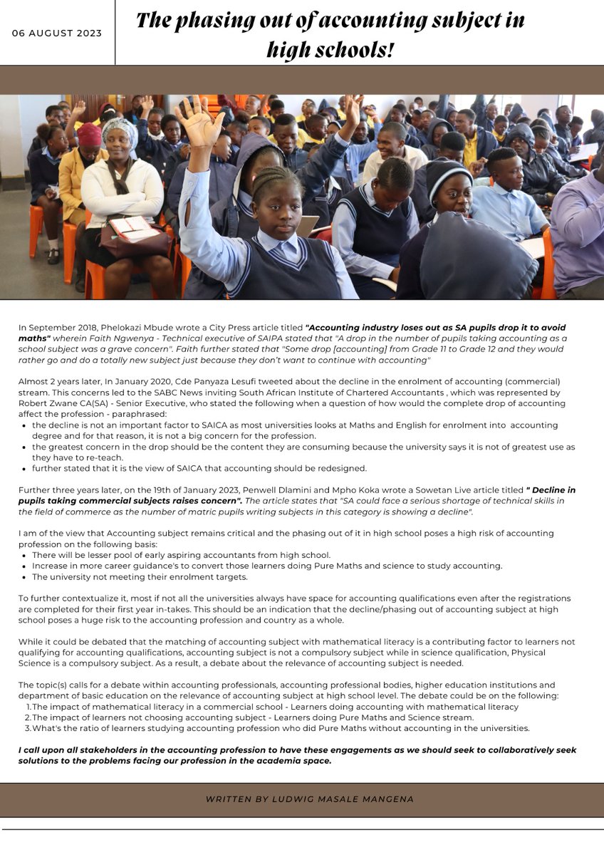LMMANGENA's tweet photo. The phasing of accounting subject in high schools calls for a professional debate on the matter. https://t.co/HDEGbIdxNR