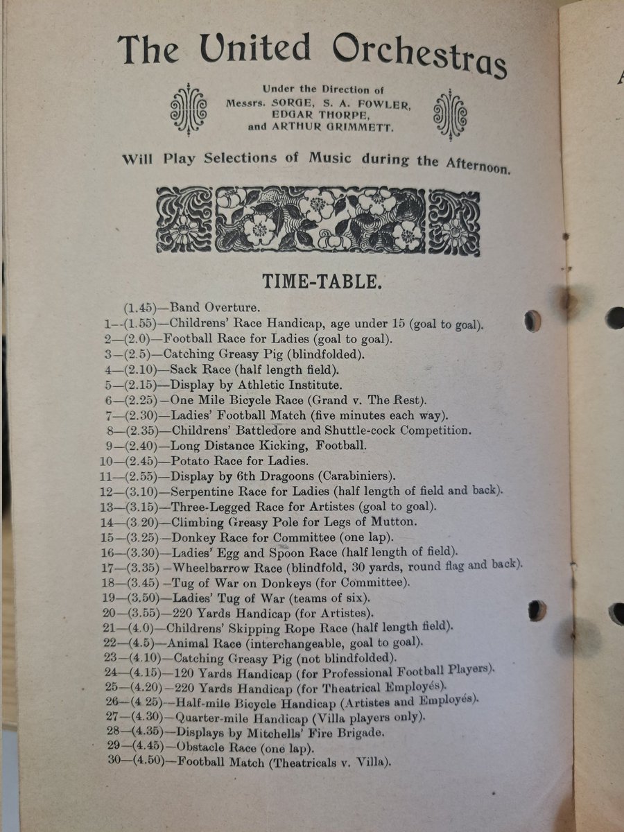 West Midlands Police Museum (@wmphistory) on Twitter photo The Birmingham Police Band used to play at all sorts of events.
Check out this time-table for an 1896 charity sports social event at <a href="/AVFCOfficial/">Aston Villa</a>.
Some excellent games here. Tag a friend you think would win no.3: Catch the greasy pig (blindfolded) 🐖🤣🤣 The Birmingham Police Band used to play at all sorts of events.
Check out this time-table for an 1896 charity sports social event at <a href="/AVFCOfficial/">Aston Villa</a>.
Some excellent games here. Tag a friend you think would win no.3: Catch the greasy pig (blindfolded) 🐖🤣🤣