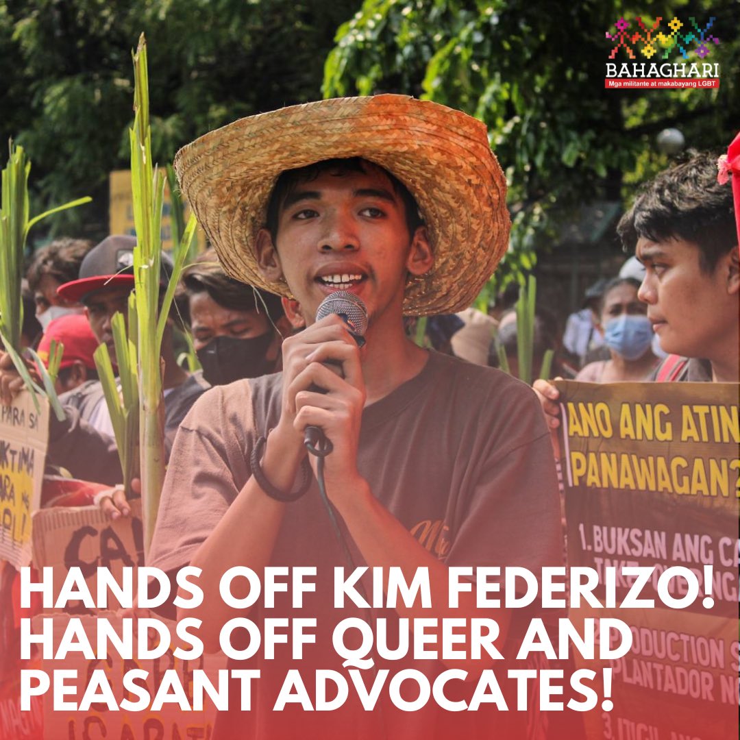 Bahaghari_PH's tweet photo. HANDS OFF KIM FEDERIZO! HANDS OFF QUEER ACTIVISTS!

Bahaghari condemns in the strongest sense the harassment and intimidation against fellow queer activist Kim Federizo by the 59th Infantry Battalion of the Philippine Army (IBPA). 

#HandsOffQueerActivists
#StopTheAttacks https://t.co/MoojCbahF6