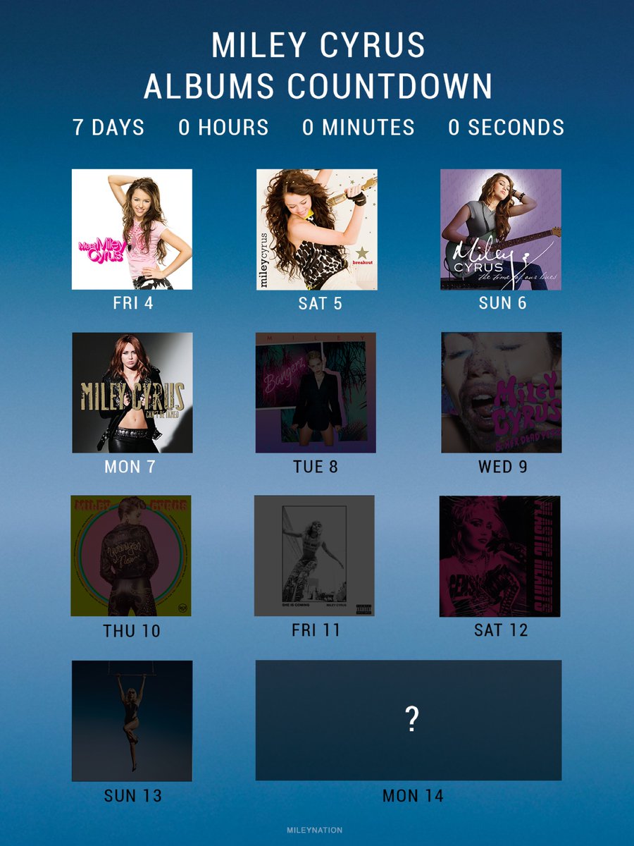 MileyNation13's tweet photo. Miley Cyrus' countdown ends in a week! 👀 https://t.co/tKMtiqEtKm