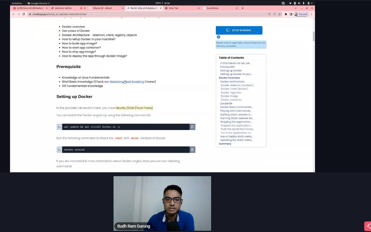 oshi1136's tweet photo. It's Happening Now👇
@_dhanusir is taking a DevOps and Cloud Masterclass on 'How to Build, Ship and Deploy Static Website using Docker'
@cloudyuga https://t.co/pAsu43pwHS