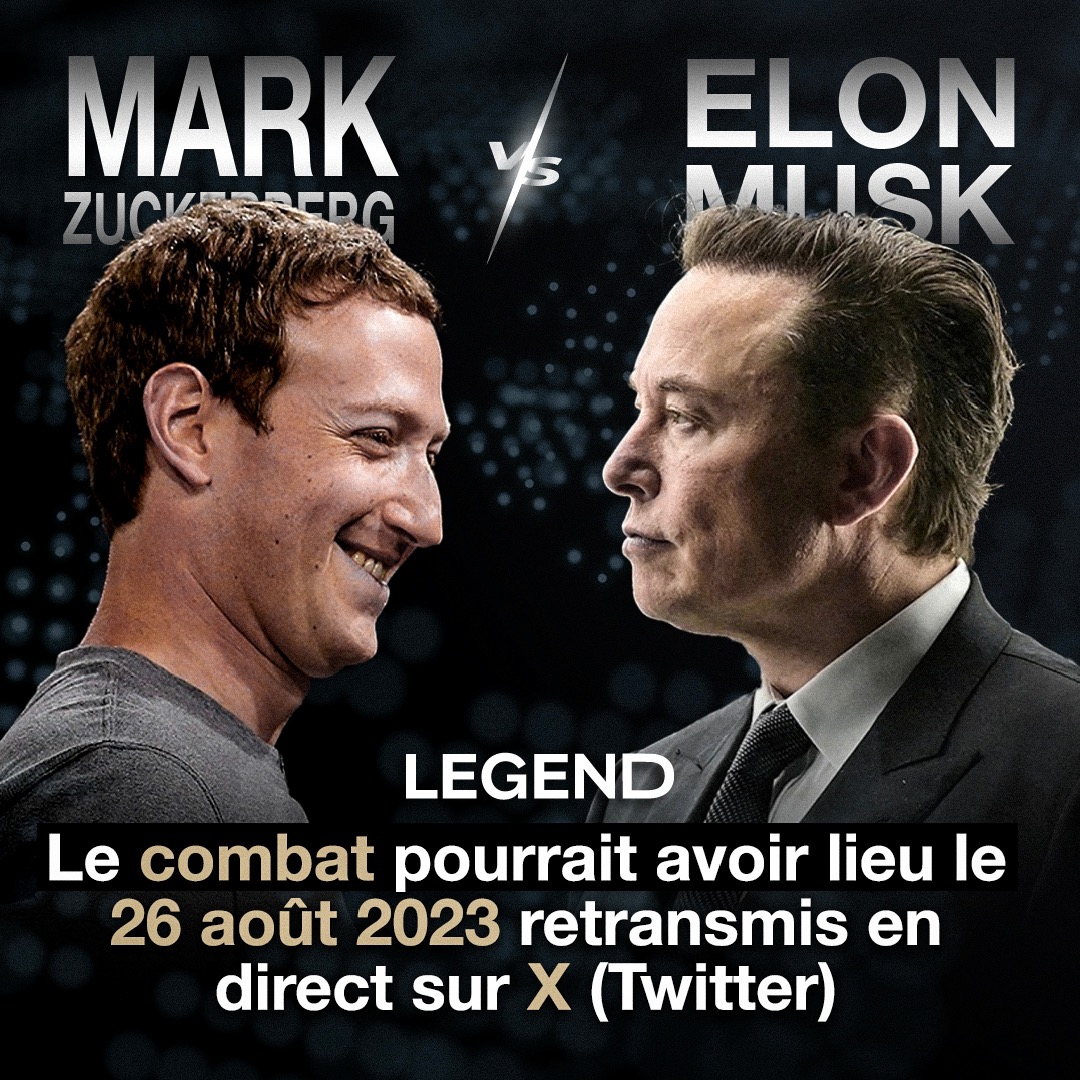 Le combat de MMA entre les milliardaires Mark Zuckerberg et Elon Musk est en train de prendre forme et pourrait avoir lieu le 26 août prochain. Elon Musk a annoncé que le combat sera retransmis en direct sur X, le nouveau nom de Twitter. #legend #Elonmuskvsmarkzuckerberg