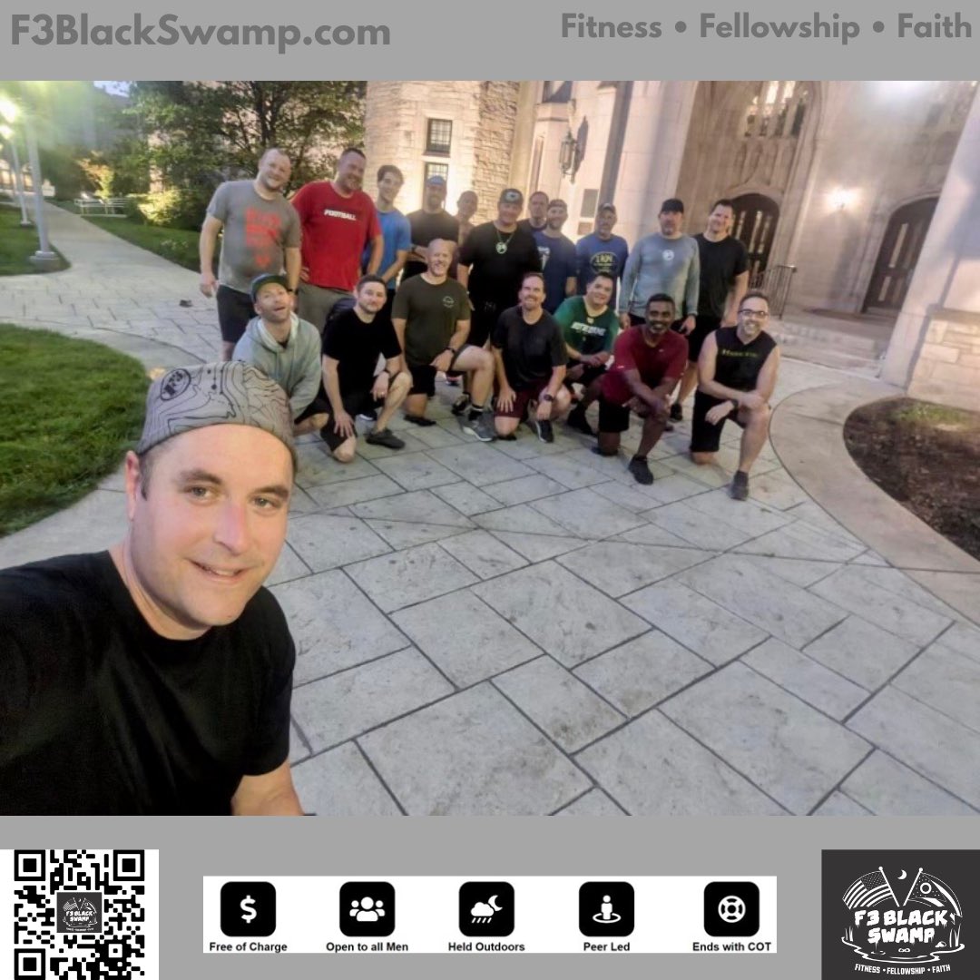 F3BlackSwamp's tweet image. Men put in work at 5 AO’s across the Swamp with 4 more posting #DownRange with our @F3Toledo  brothers. Great start to the week!

#F3 #F3BlackSwamp #IronSharpensIron #Fitness #Fellowship #Faith