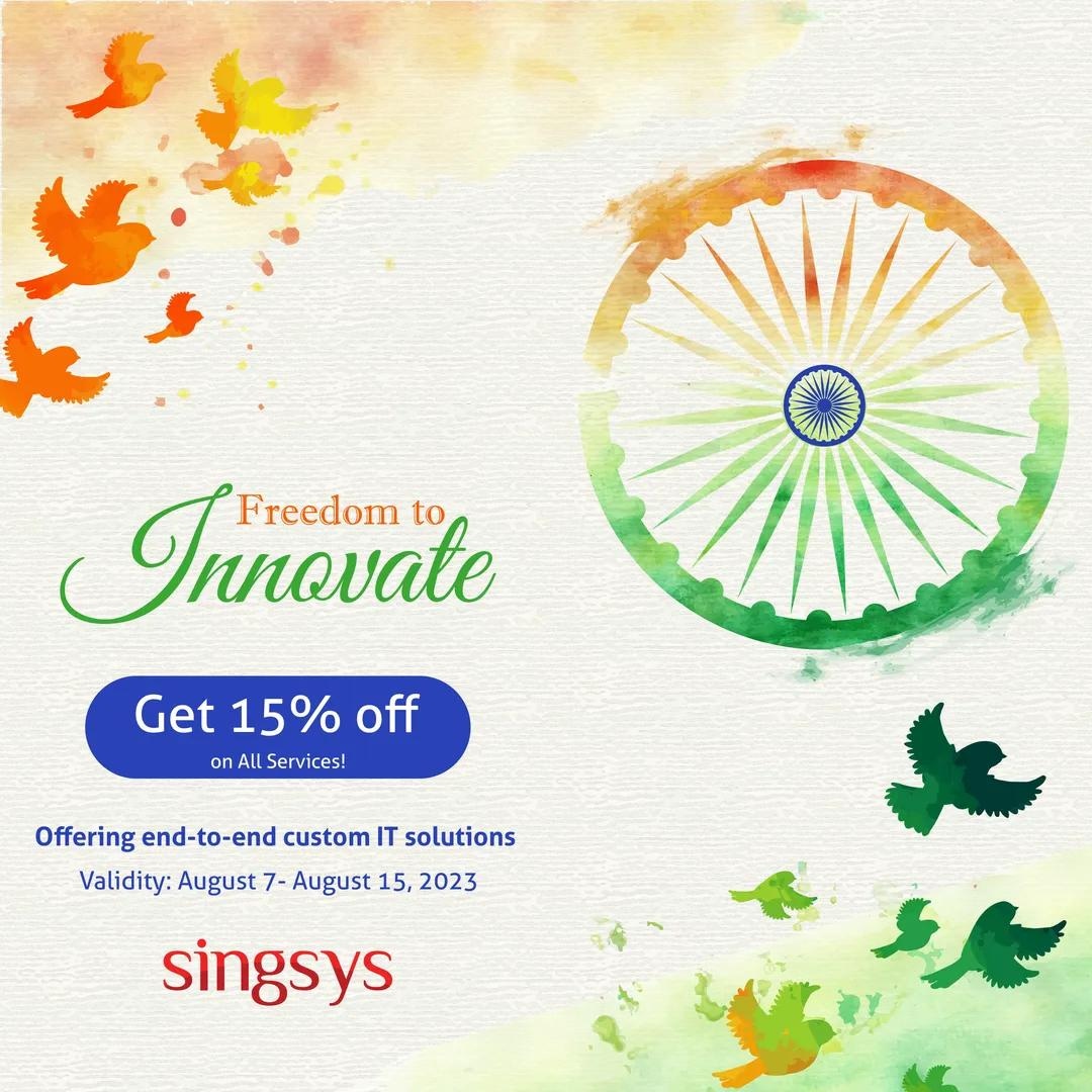 singsyspteltd's tweet image. Celebrate Independence with Innovation!
Get a 15% discount on all our services, as we bring you end-to-end custom IT solutions that empower your business.
Contact us at +91-6390905100 or 
visit singsys.com
#independencedayoffer #freedomtoinnovate   #enterprisesolution
