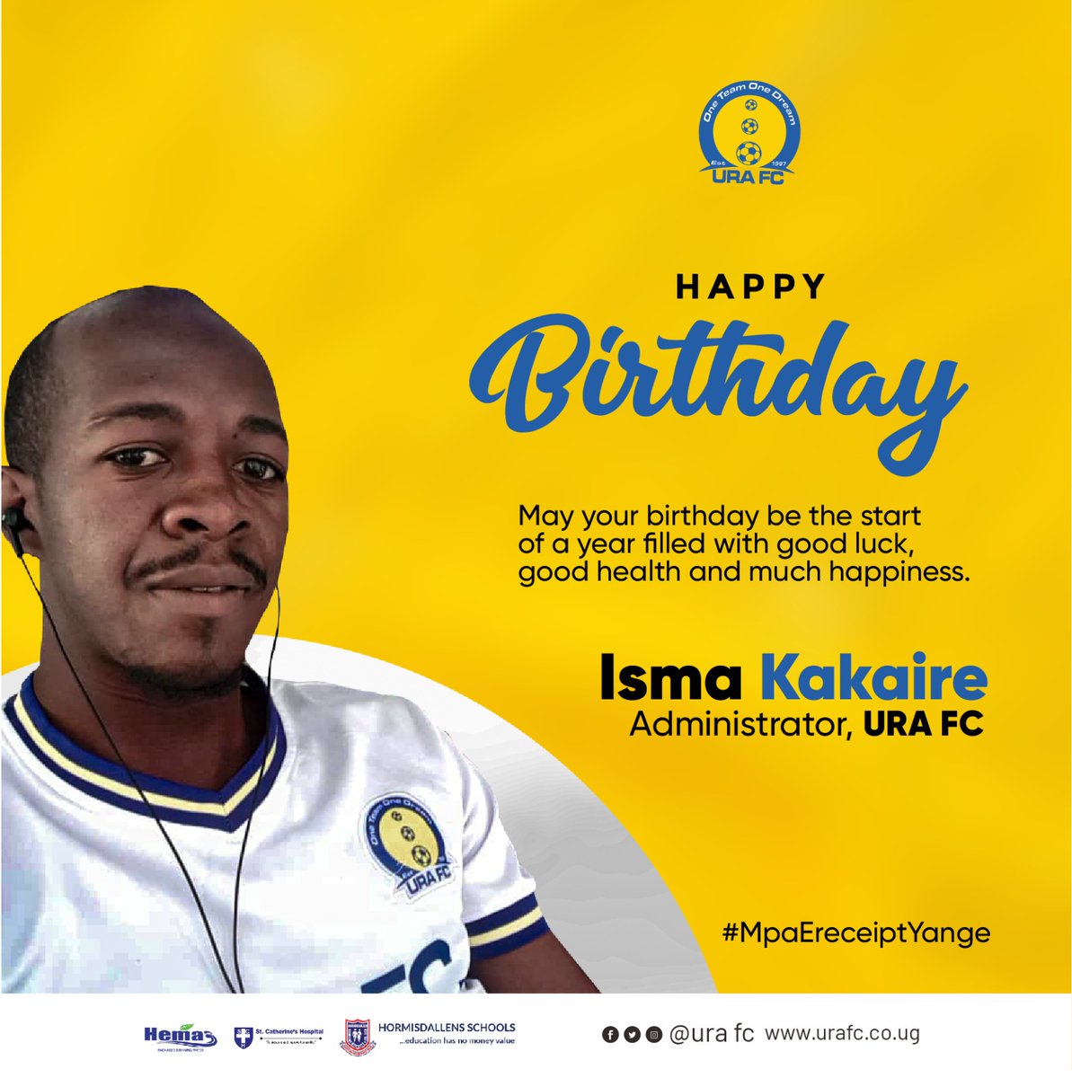 URAFC_Official's tweet image. Birthday greetings to our head of Youth, Liaison as well as safety and security officer Isma Kakaire. Have a Nice one 🎂🕯️🍰

#URAFC | #OneTeamOneDream