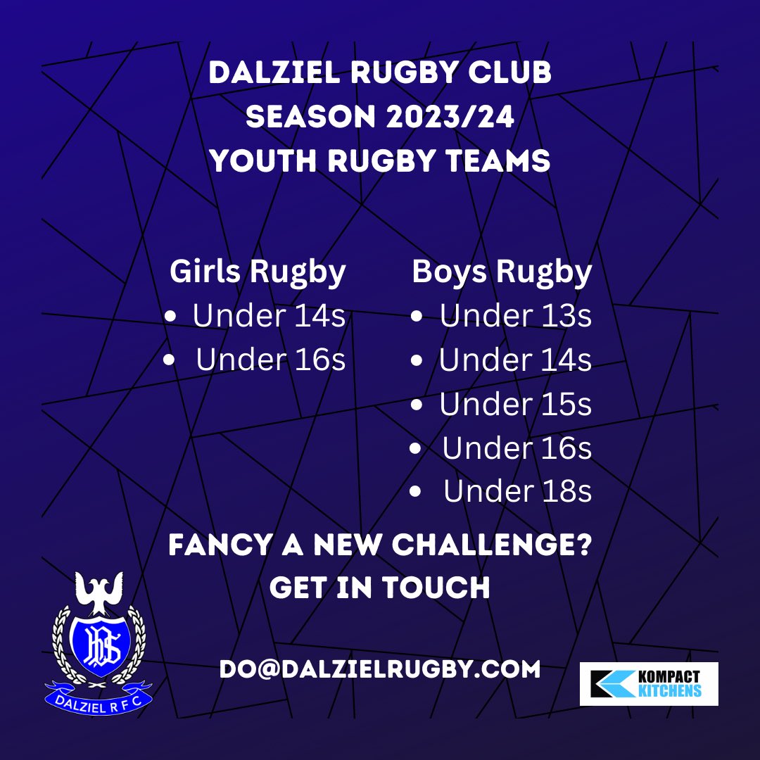 DalzielRugby's tweet photo. YOUTH | We’re looking forward to having all of our youth squads training this week.
Fancy a new challenge or want to come back after a break from the game? We’d love to hear from you.
Email our Development Officer for more information.
#OneClub #rugby 🔵⚫️ https://t.co/p36wQAteNS