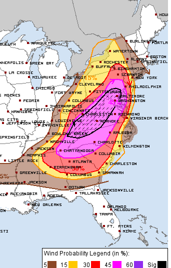 JimCantore's tweet photo. 32 million under 45% SPC damaging wind threat.  Be ready for a busy day with 60-75+mph winds! https://t.co/wKEuTgd8w9