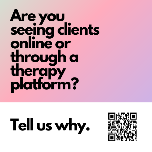 SurvivingWk's tweet photo. Work for an online therapy platform like #BetterHelp or #HealthAssured tell us about it. Confidential non-commercial academic https://t.co/xDLZACquG8 #TheDigitalTherapyProject a collaboration between @PsiANorg @UK_Counsellors @_PaulineWhelan @kg_laaser @livgar_ @datasociety https://t.co/ZY5ik7VlUG