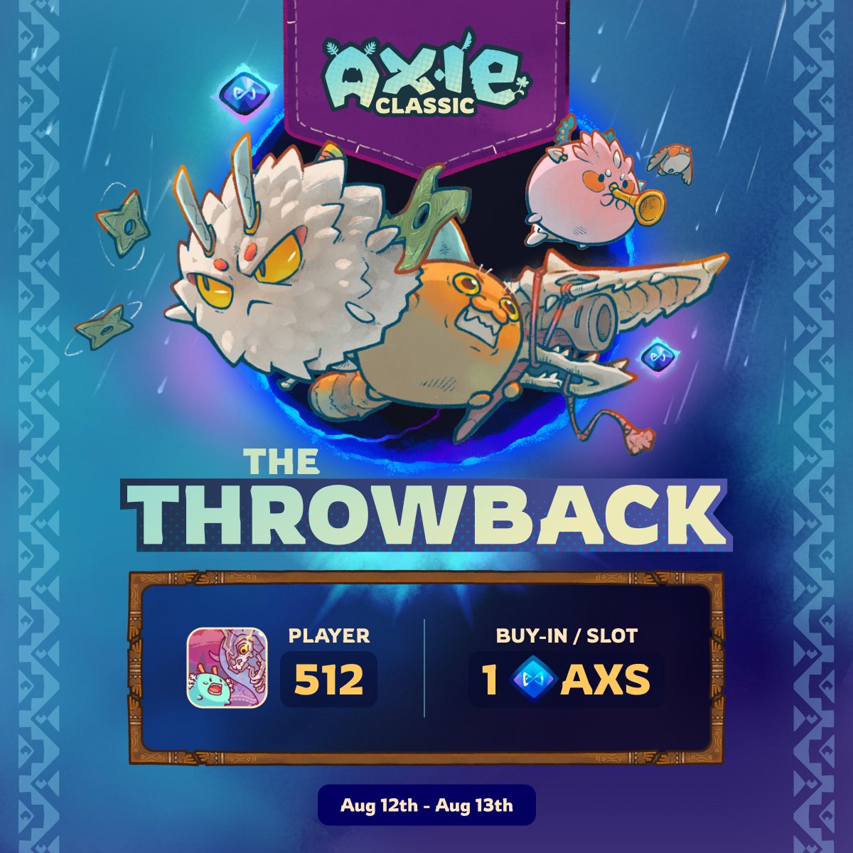 Axie Infinity (@axieinfinity) on Twitter photo Axie Classic: The Throwback registration link is LIVE!
512 slots only.
Up to 1,024 AXS projected prize pool with 1 <a href="/CyberKongz/">CyberKongz</a> Genkai for the champ.
Here's all you need to know to signup! 👇
✍️ | blog.axieinfinity.com/p/axie-classic… Axie Classic: The Throwback registration link is LIVE!
512 slots only.
Up to 1,024 AXS projected prize pool with 1 <a href="/CyberKongz/">CyberKongz</a> Genkai for the champ.
Here's all you need to know to signup! 👇
✍️ | blog.axieinfinity.com/p/axie-classic…